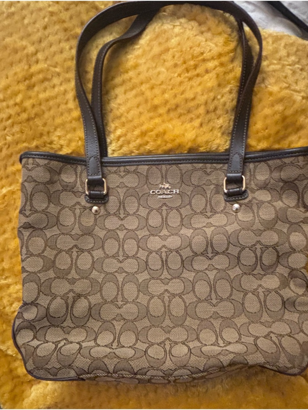 Coach Signature Canvas Tote in Khaki and Dark Brown